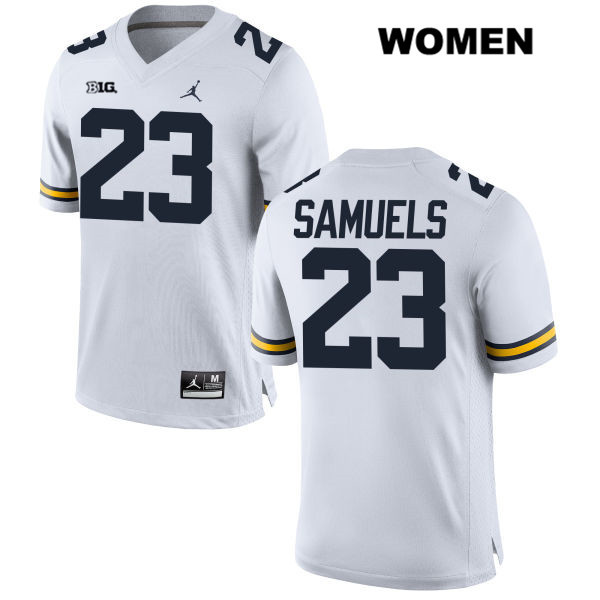Women's NCAA Michigan Wolverines O'Maury Samuels #23 White Jordan Brand Authentic Stitched Football College Jersey WL25A27IY